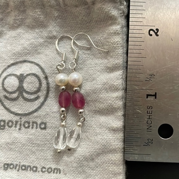 Real pearl Ruby Stone Sterling Silver Genuine pearls SS 925 earrings - Picture 4 of 16